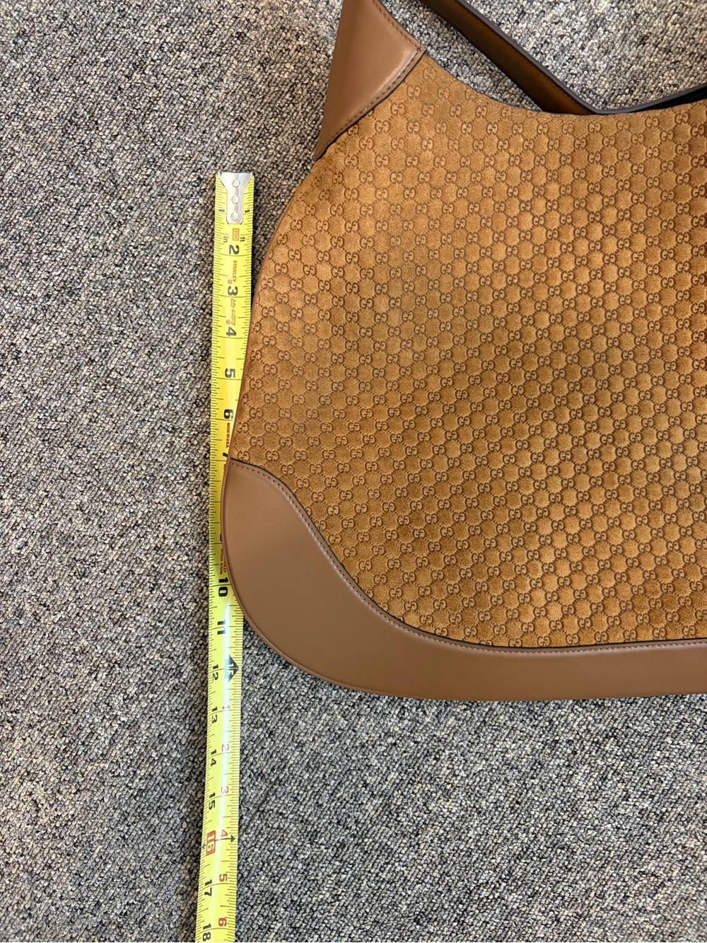 Designer-Style Tan Shoulder Bag with Monogram Pattern - Picture 2 of 5